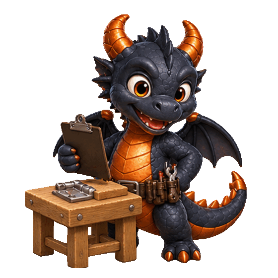 Sparky works at his bench, checks the repair, and gives a thumbs-up